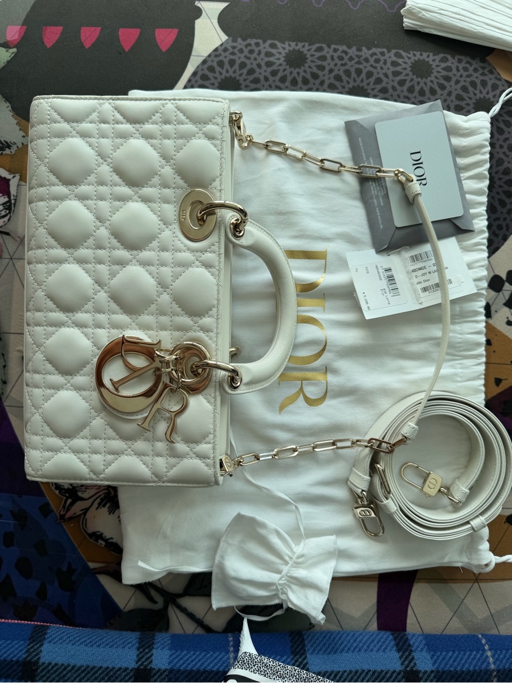 Dior White Quilted Lady Dior Crossbody with Gold Hardware